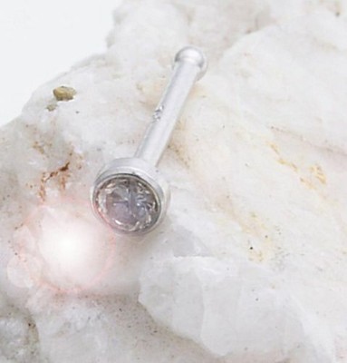 Piercing Nez En Or Blanc 18 Carats (750) Avec Diamant 0.03ct - Longueur 6mm, Jauge 20g - Neuf