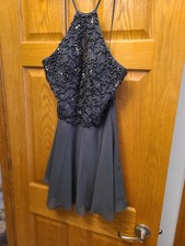 JVN by Jovani Gray Beaded Halter Formal Dress Size 8 Elegant Evening Gown