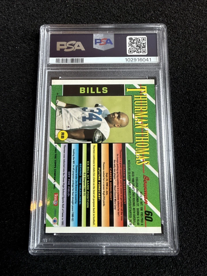 1993 Bowman Foil #60 Thurman Thomas Buffalo Bills PSA 8 NM-Mint - Image 3 of 3