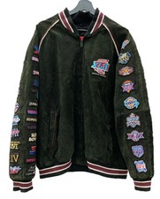 Used NFL XLII SUPER BOWL varsity jacket outerwear football leather suede patch e