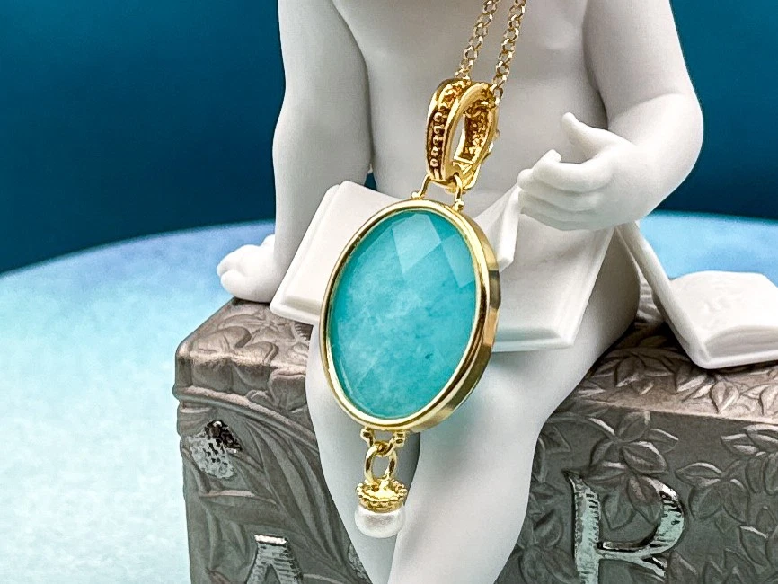 Colgante de piedras preciosas de amazonita 925SS/YGP TAGLIAMONTE (3615P-Amazonita)*Reg. $200 Foto 3 de 4