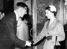Roger Bannister shakes hands with HM Queen Elizabeth II 1950s Historic Old Photo