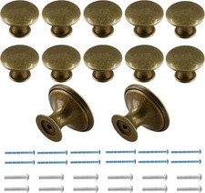 12 Pcs Brass Cabinet Knobs Round Metal Drawer Handles Kitchen Dresser Hardware