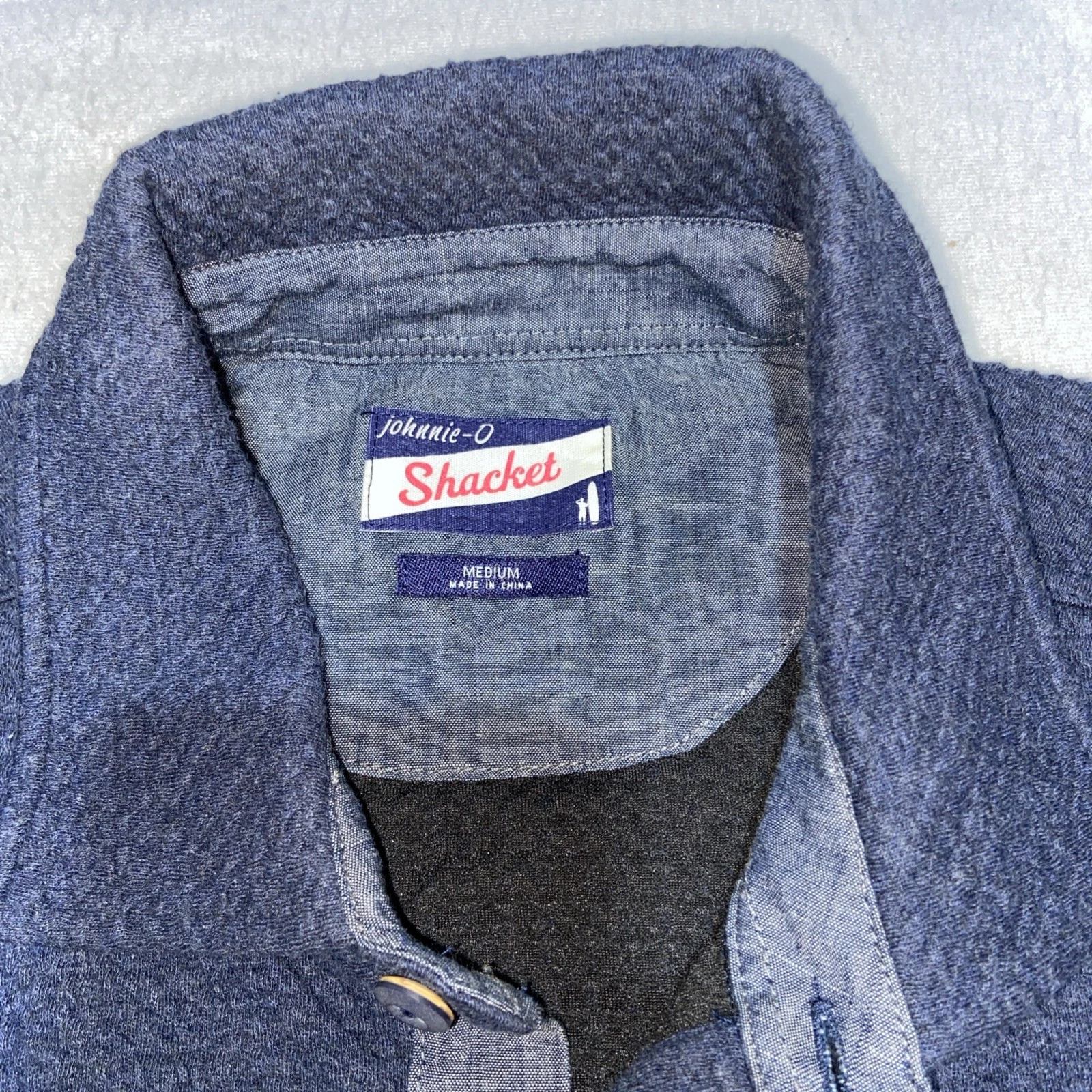 Johnnie-O Andre Knit Shacket Indigo Blue Button Front Mens M Medium Shirt Jacket image 2
