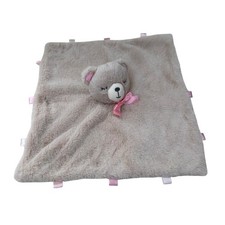 Kellytoy Plush Teddy Bear Baby Lovey Security Blanket Pink Ribbon Tags Taupe