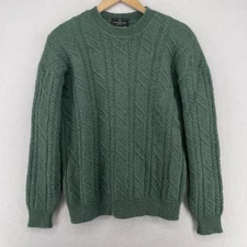 ERMENEGILDO ZEGNA Sweater Mens S Felted Cashmere Cable Fisherman Jumper Green
