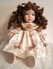 The Collectors Choice by DanDee Porcelain/Cloth Doll Brown Curls 10.5" Sitting