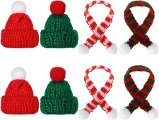 8 Pcs Mini Knit Hat Mini Christmas Scarf Set Tiny Santa Hats for Crafts Small Ch