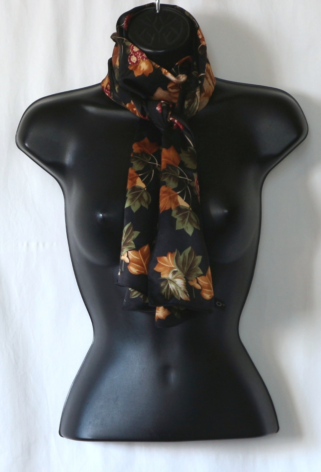 ECHO Signed Black Floral Rectangular Silk Scarf 1… - image 8