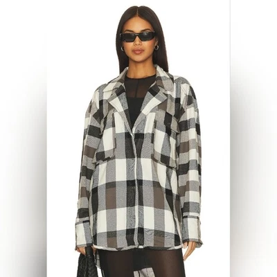 Neuf Izzy Cargo Chemise En Noir & Crème Free People XL Plié Superposition - Photo 1/4