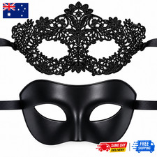 2pcs Black Lace Masquerade Mask Set for Couples Venetian Halloween Party