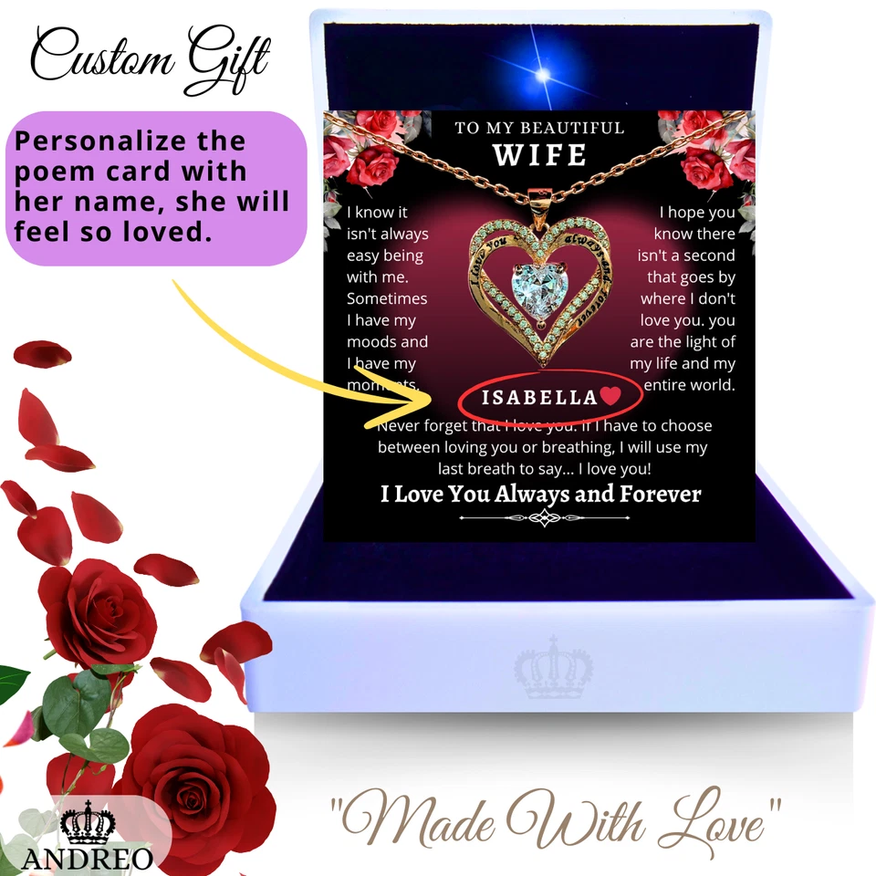 18k Heart CUSTOM Anniversary Birthday Gift Necklace Jewelry Wife Gifts ANDREO - Image 3 of 4