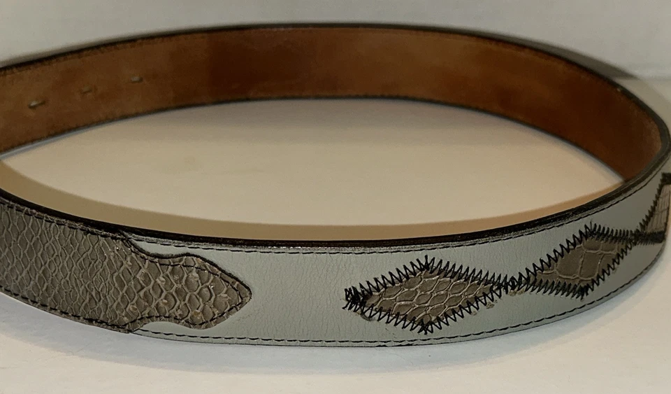 Cinturón Gris Nocona Cuero Genuino Azul Ágata Piedras Preciosas Hebilla Talla 30 Bonita Pátina Foto 4 de 4