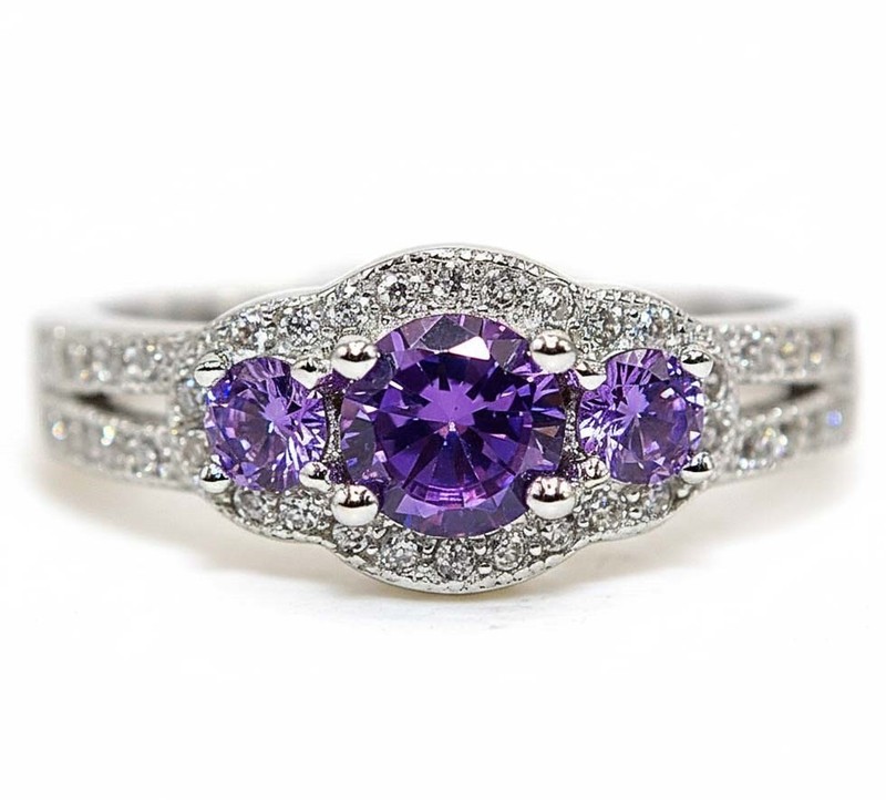 1CT  Amethyst 925 Solid Sterling Silver Ring Jewelry Sz 9 F8-9