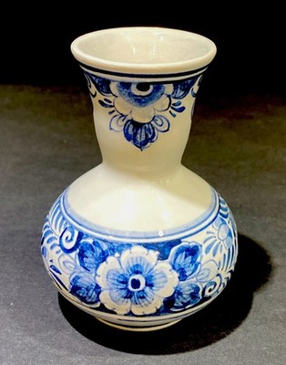VTG Delft Blue/White Ceramic Small Vase By Heinen Delft Blauw 3.5x2.5  Holland 