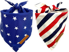 4Th of July Dog Bandanas 2 Pack, Reversible American Flag Pet Scarf for Boy and