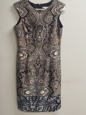 Womwm's Size 8 By Dress Barn Black Paisley Stretch Boat Neck Back Zipper Profess