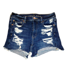 American Eagle Dark Wash Distressed Denim High Rise Shorts Women's 6