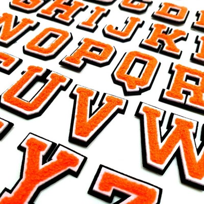 Orange Chenille Buchstaben Patch: Varsity Style Bügelbild Stickerei (5cm/7,5cm) Alph