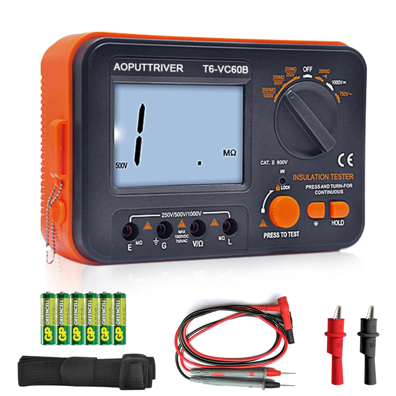 Megohmmetro Industriale Tester Isolamento 2000MΩ 1000V DC Display LCD