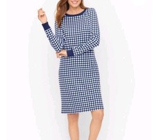 Talbots Blue Gingham Terry Sweatshirt Shift Dress Womens Sz MP Comfort Casual