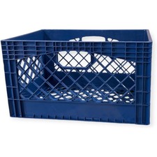 24 Qt Heavy Duty HDPE Plastic Milk Crate with Handles, Blue, 1 Count,