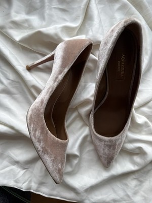 Aquazzura Velvet Beige Pointed Toe Stiletto Pumps Women's US 7.5 Slip On Heels