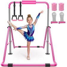 Gymnastics Bar for Kids,Adjustable Height Gymnastic Horizontal Bars, Pink Pink 