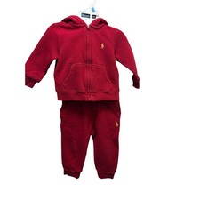 Polo Ralph Lauren Kids Red Fleece Zip Hoodie and Jogger Pants Set 12M
