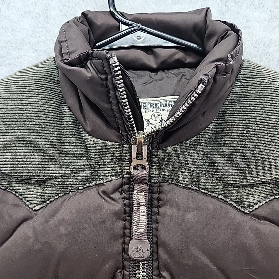 True Religion Mujer Talla Pequeña Marrón/Oliva Cremallera Puffer Foto 2 de 4