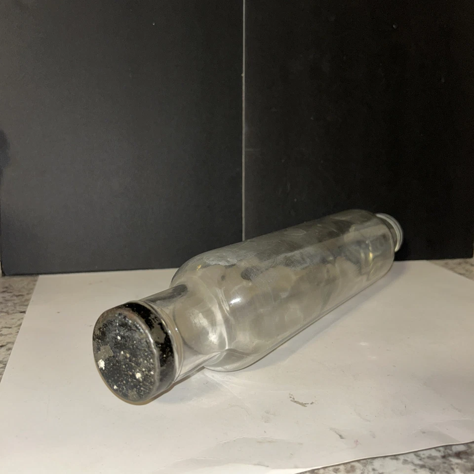 Vintage Clear Glass Rolling Pin Bottle w/ Metal Screw Cap Kitchen Decor Pastry - Image 2 of 4