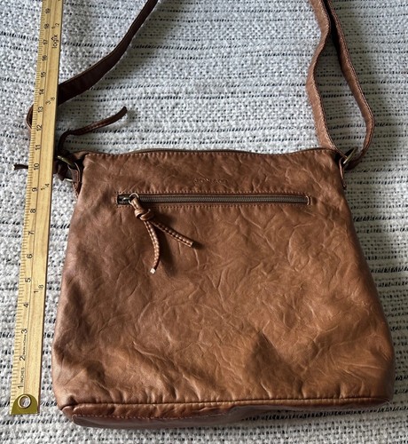 Stone & Co Leather Crossbody Purse Cowgirl Hobo Boho Festival Zip Cognac Brn - Picture 11 of 16