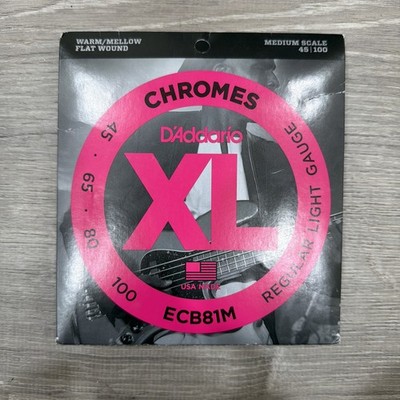 D'Addario ECB81M Chromes Flat Wound Electric Bass Strings Light Medium Scale