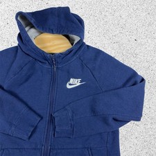 Nike Full Zip Hoodie Jacket Kids XL Blue Fleece Lined Sweatshirt Swoosh Logo