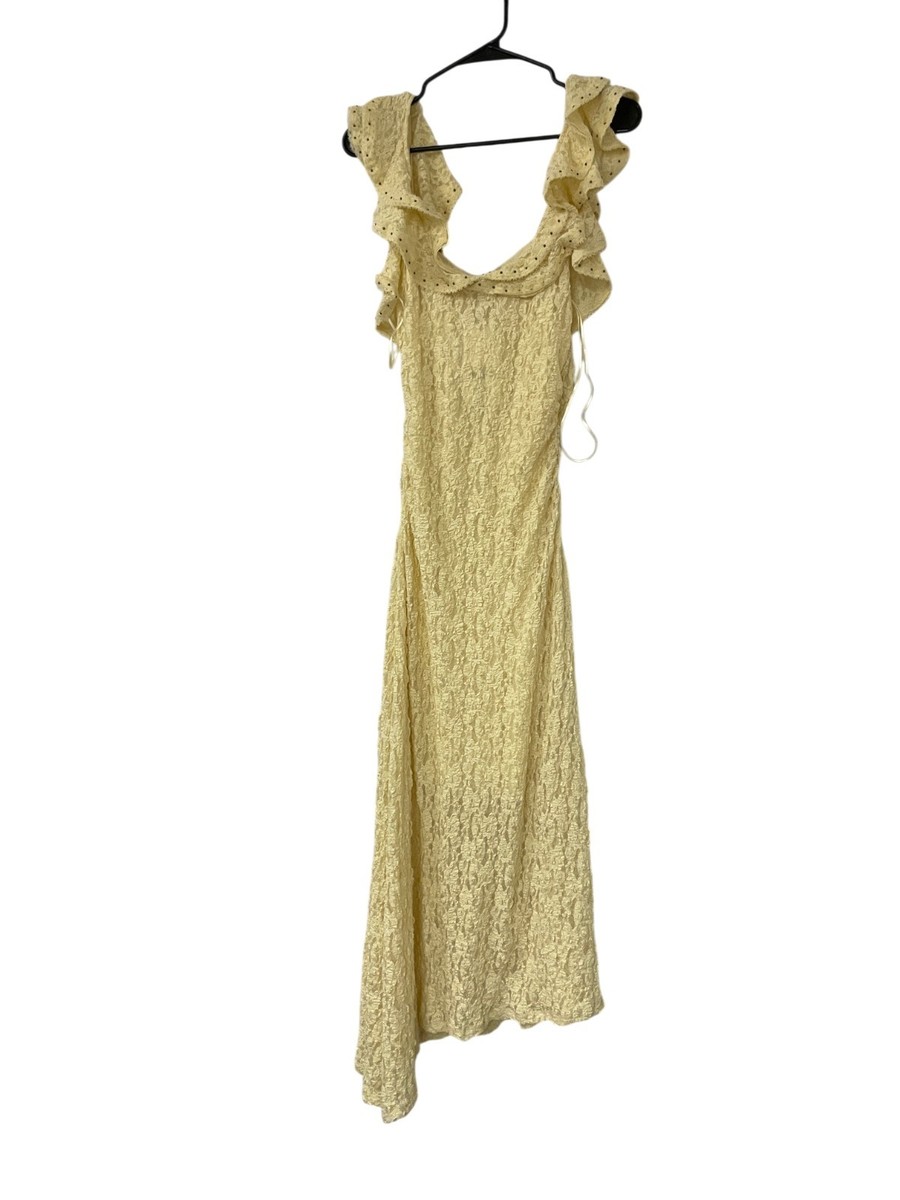 Zara Women Dress M Yellow Lace Studded Ruffled Asymmetrical Midi 4813/801 NWT Zara Women Dress M Yellow Lace Studded Ruffled Asymmetrical Midi 4813/801 NWT