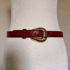 Accessories by Pearl Red 100% Leather Belt w/ Gold Buckle, Women M