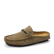 Men's Breathable Suede Mule Loafers Hollow Out Slip-On Outdoor Casual Slippers
