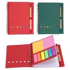 2Pack 4.7x5.8" Spiral Notebooks with Sticky Notes Pen, Red/Green