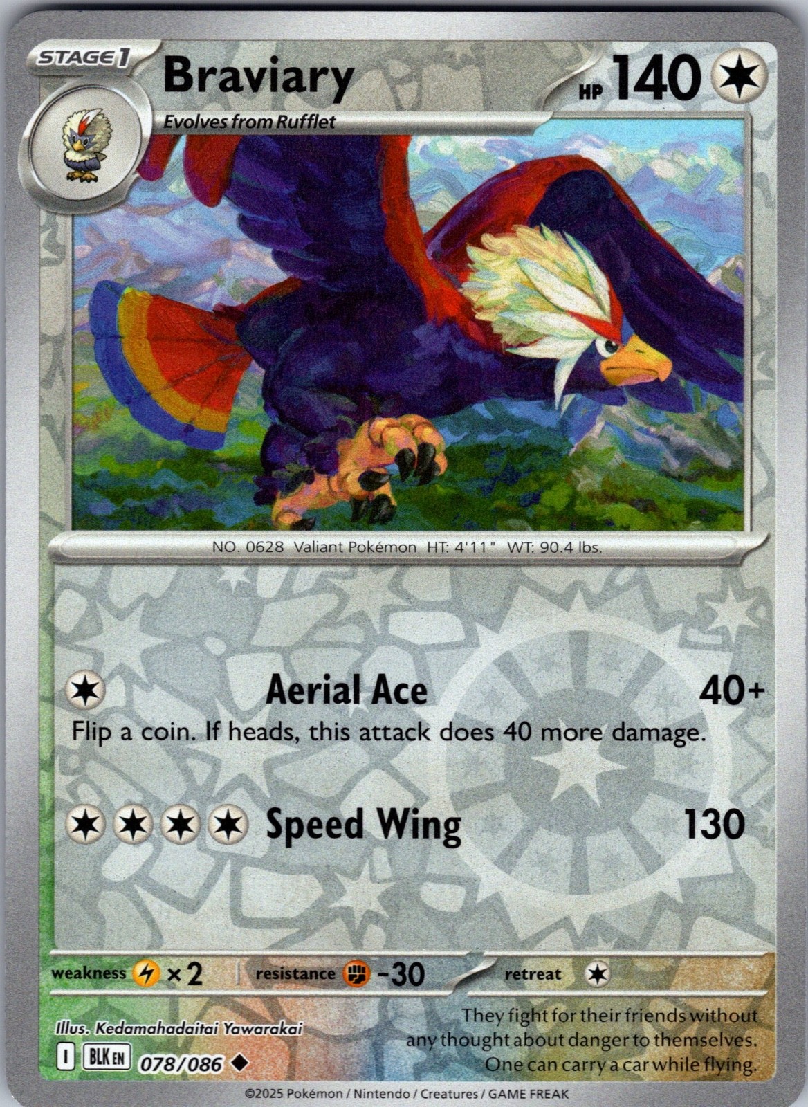 Sv: Black Bolt Pokémon TCG Braviary  78/86 Reverse Holo Near Mint