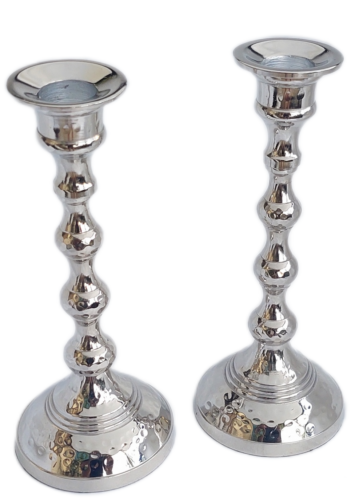 New Candlesticks pair Nickel Candles Holders Shabbat Shalom israel  Judaica 19cm - 第 1/3 張圖片