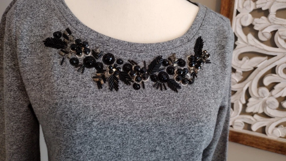 ANN TAYLOR LOFT XS ВЕРЕСКОВЫЙ СЕРЫЙ БИСЕРОМ ДЛИННЫМ РУКАВОМ ХЛОПОК/ПОЛИЭСТЕР ТОЛСТОВКА - Изображение 4 из 4