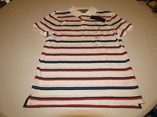 Mens Tommy Hilfiger Polo shirt S Striped 7880997 classc white 100 Custom Fit NEW