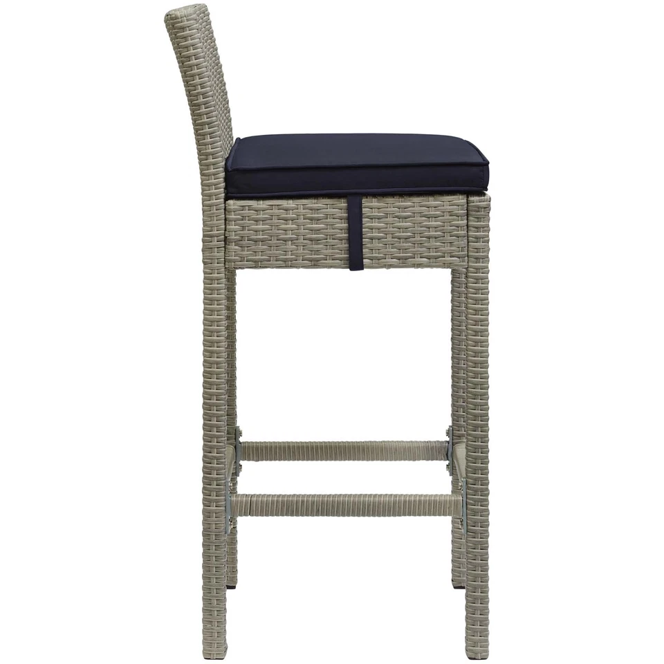 Modway Conduit Outdoor Patio Wicker Rattan Bar Stool in Light Gray Navy - Image 2 of 3