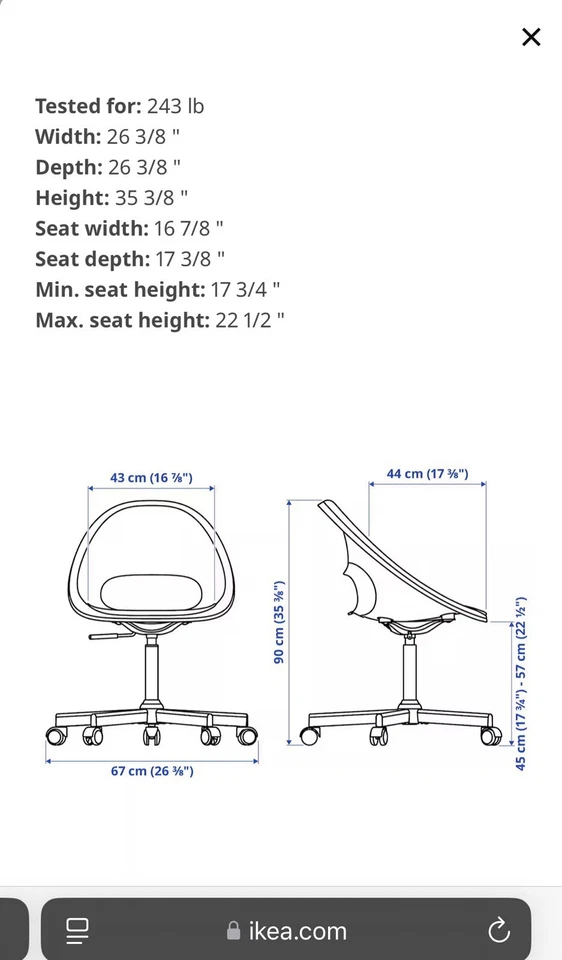 Silla giratoria Ikea Lobergt Malskar con cojín de asiento Pynten rojo Foto 4 de 4