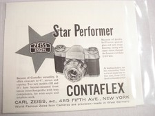 1957 Ad Zeiss Ikon Contaflex Camera Star Performer Carl Zeiss New York, N. Y.