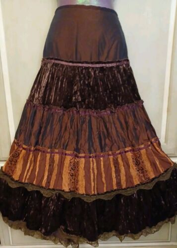 Lucy Paris Skirt Large Boho Gypsy Maxi Brown Satin