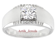 Brillantschliff Moissanit Mit 14K Wei&szlig; Vergoldet Silber Ring f&uuml;r Herren #345