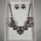 Fashion Gold Tone Statement Pink Clear Acrylic Gemstones Necklace Earrings Set