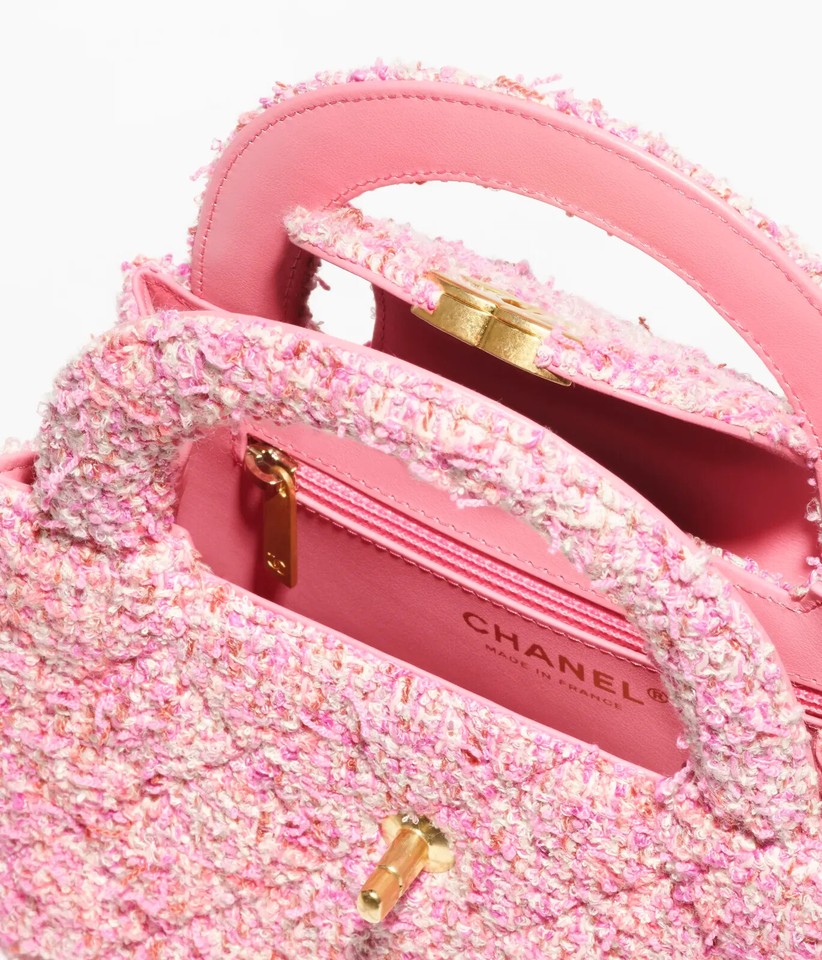 New Chanel 24P KELLY Nano Barbie Pink Tweed Top Handle Shopping Bag ...