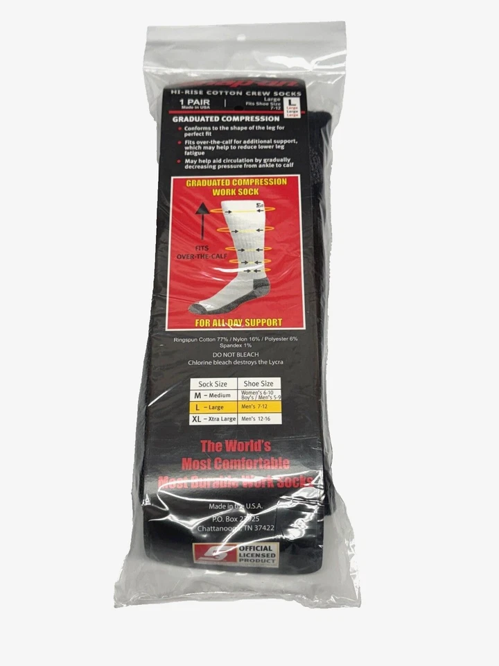 NEW 1 Pair Mens Black Snap On Tools Hi-Rise Compression Socks LARGE Made in USA - Image 4 of 4